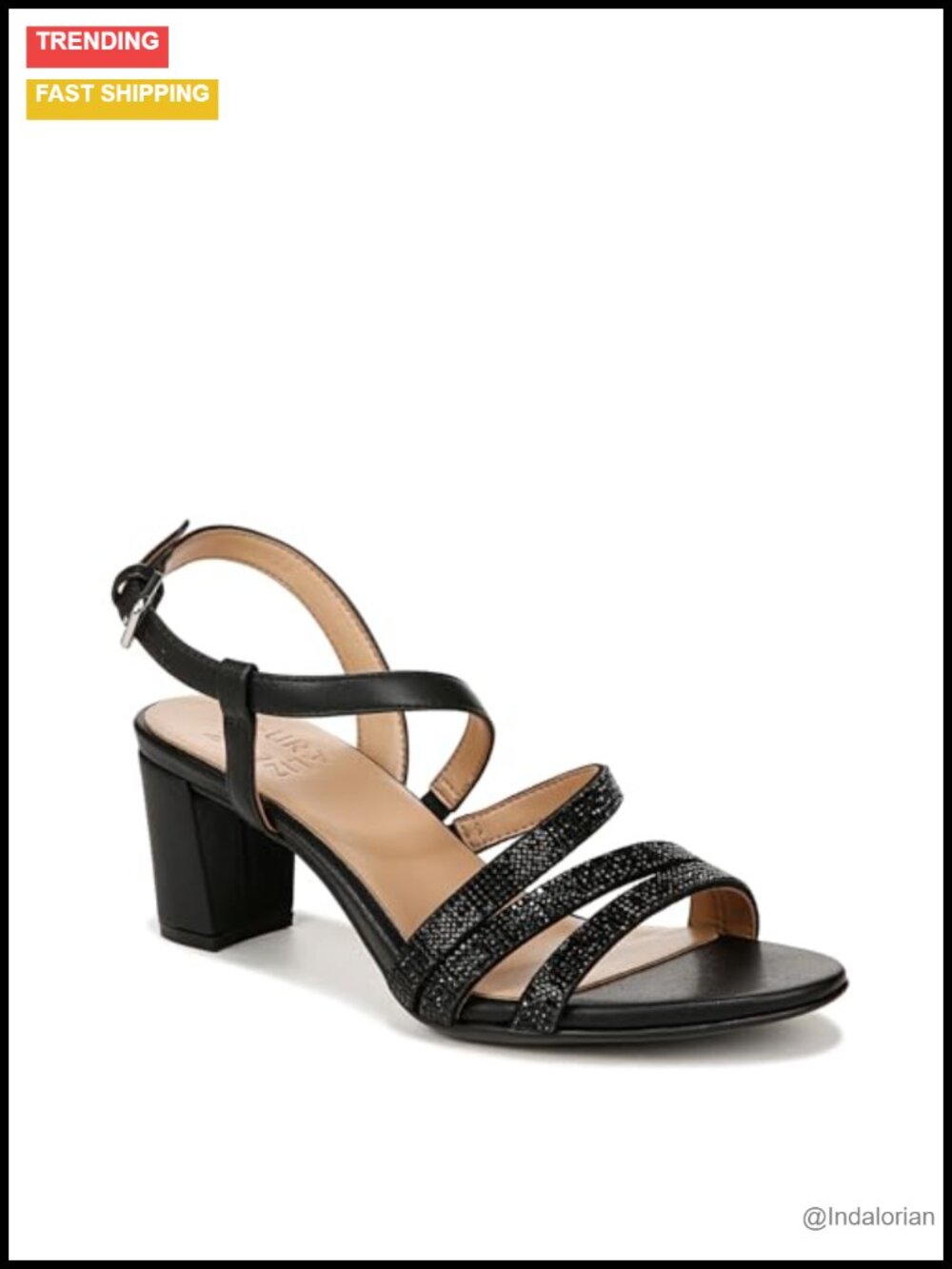 Women's Strappy Heeled Sandals with Rhinestone Details and Block Heel